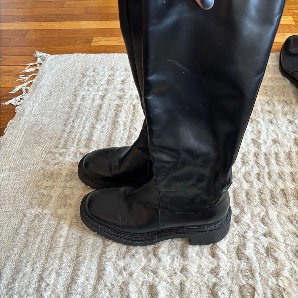 Zara Leather Black Women's Knee-High Boots - Picture 6 of 10